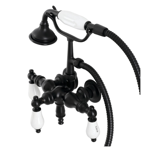 Kingston Brass AE21T0 3-3/8 Inch Wall Mount Tub Faucet with Hand Shower, Matte Black AE21T0 - main